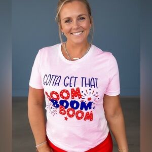 Pink Graphic Tee with Boom Boom Print women’s size L